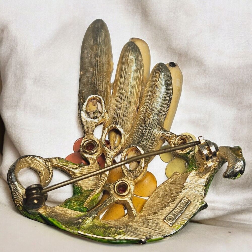 Selini Brooch 3d Banana Flower Tropical Fruit Selro Enamel Metal Pin Signed - Picture 8 of 10